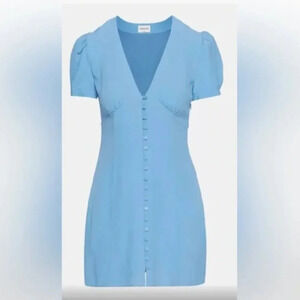 Aritzia Sunday Best Sandrine Button Down V Neck Mini Dress Azurine Blue Size 4